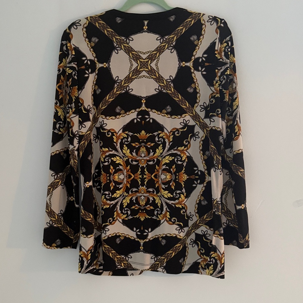 Susan Graver Black and Gold Patterned liquid knit tunic SZS Long sleeve. - Picture 2 of 14